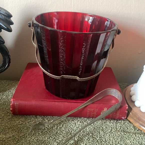 RUBY RED ANCHOR HOCKING VINTAGE ICE BUCKET - Picture 1 of 7